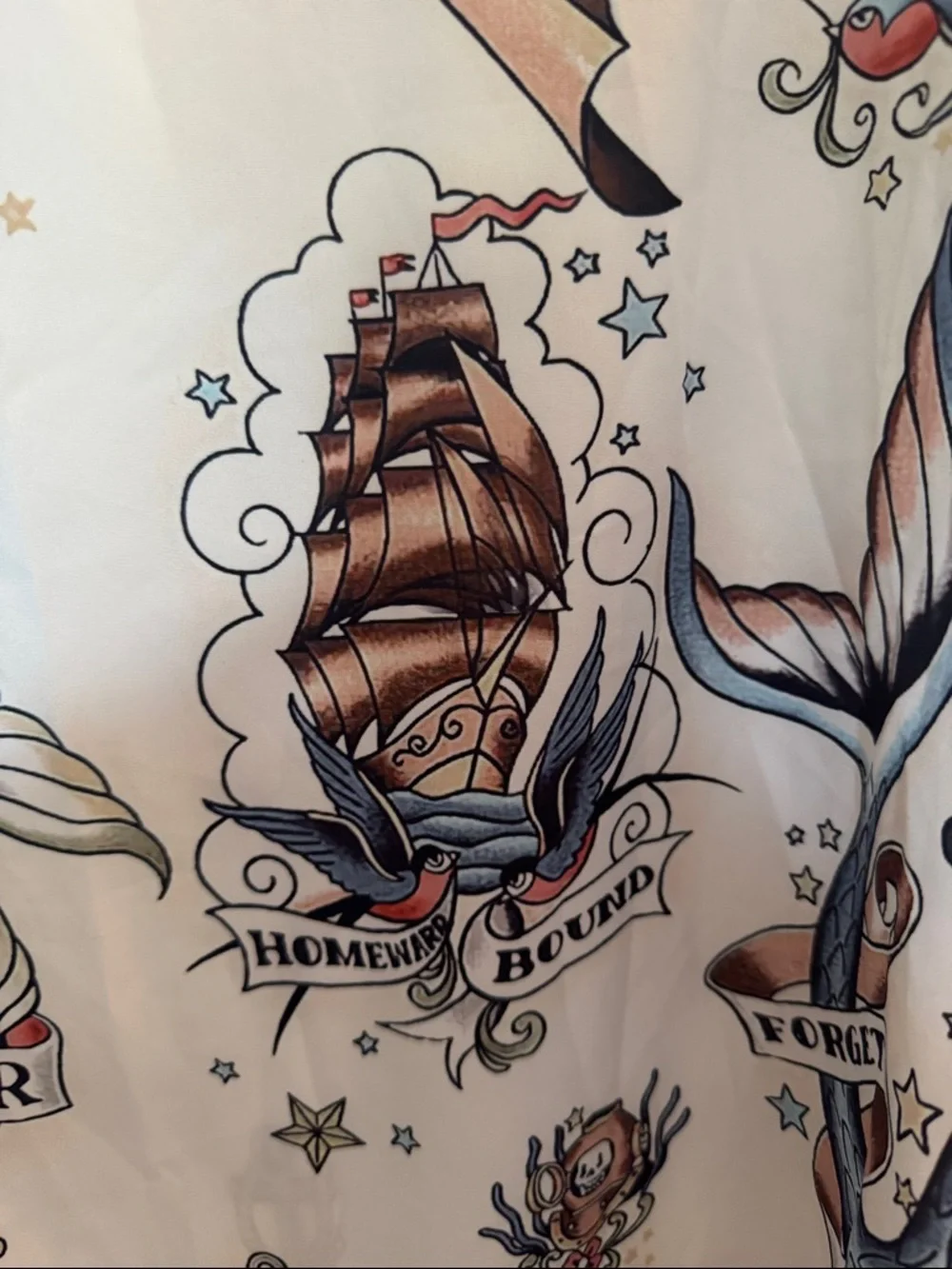 Vintage-Inspired Tattoo Mermaid Print Unisex Button-Up Shirt Size 3X Runs Small - Picture 4 of 13